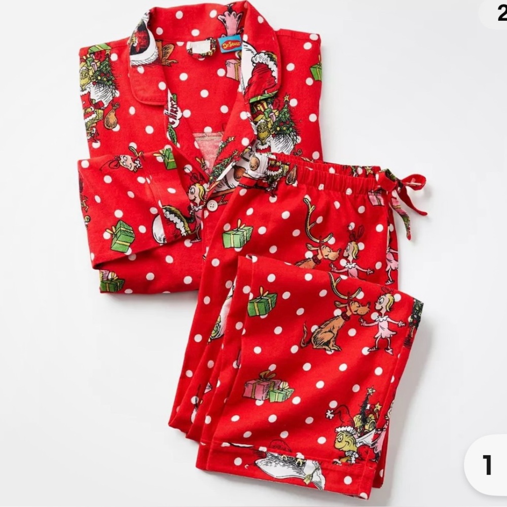 Pottery Barn Grinch Pajamas Flannel Christmas NEW